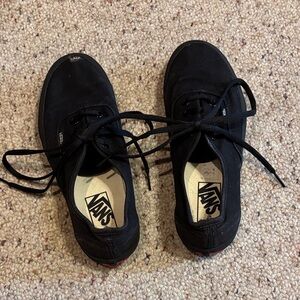 VANS, all black tie shoe, women’s 7.0, men’s 5.5